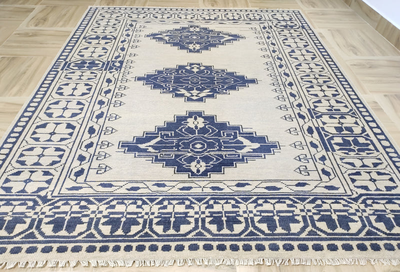Tapis Anatolie Oushak en laine noué à la main bleu