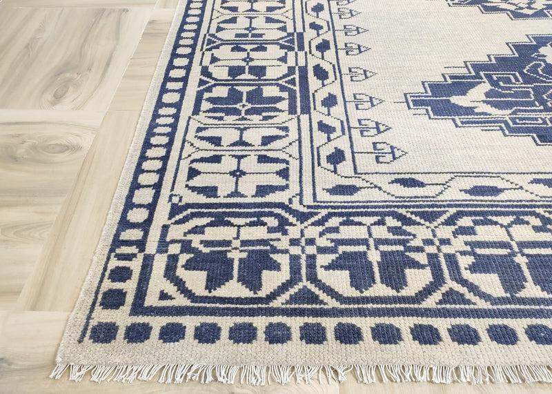 Tapis Anatolie Oushak en laine noué à la main bleu