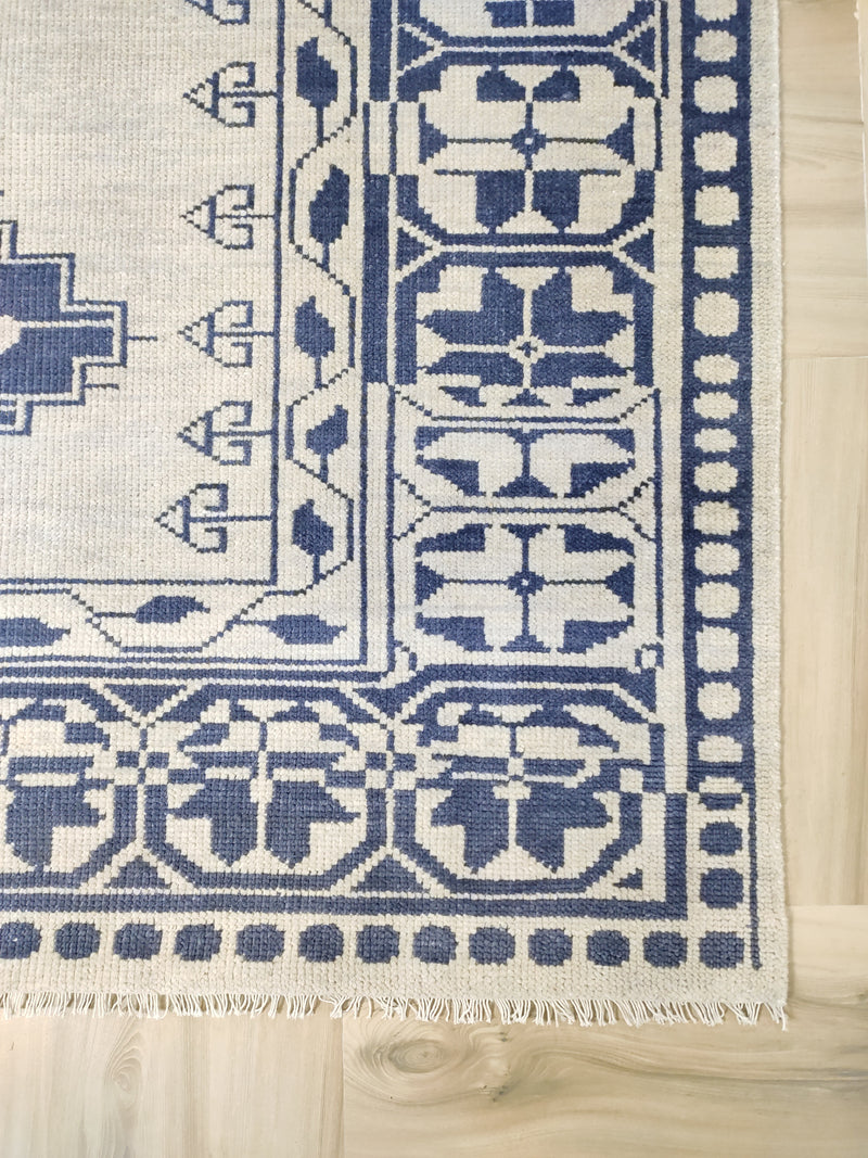 Tapis Anatolie Oushak en laine noué à la main bleu