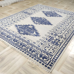Tapis Anatolie Oushak en laine noué à la main bleu