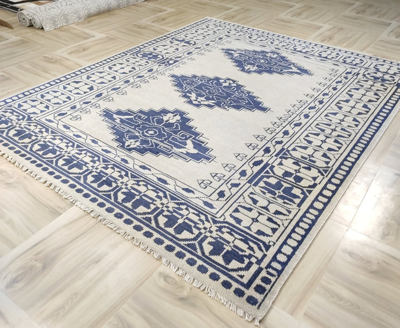 Tapis Anatolie Oushak en laine noué à la main bleu