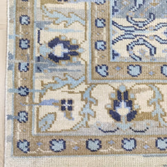 Transitional Ikat Floral Hand-Knotted Wool Rug – Slate Blue / Cream Area Rug
