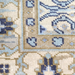 Transitional Ikat Floral Hand-Knotted Wool Rug – Slate Blue / Cream Area Rug