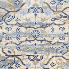 Transitional Ikat Floral Hand-Knotted Wool Rug – Slate Blue / Cream Area Rug