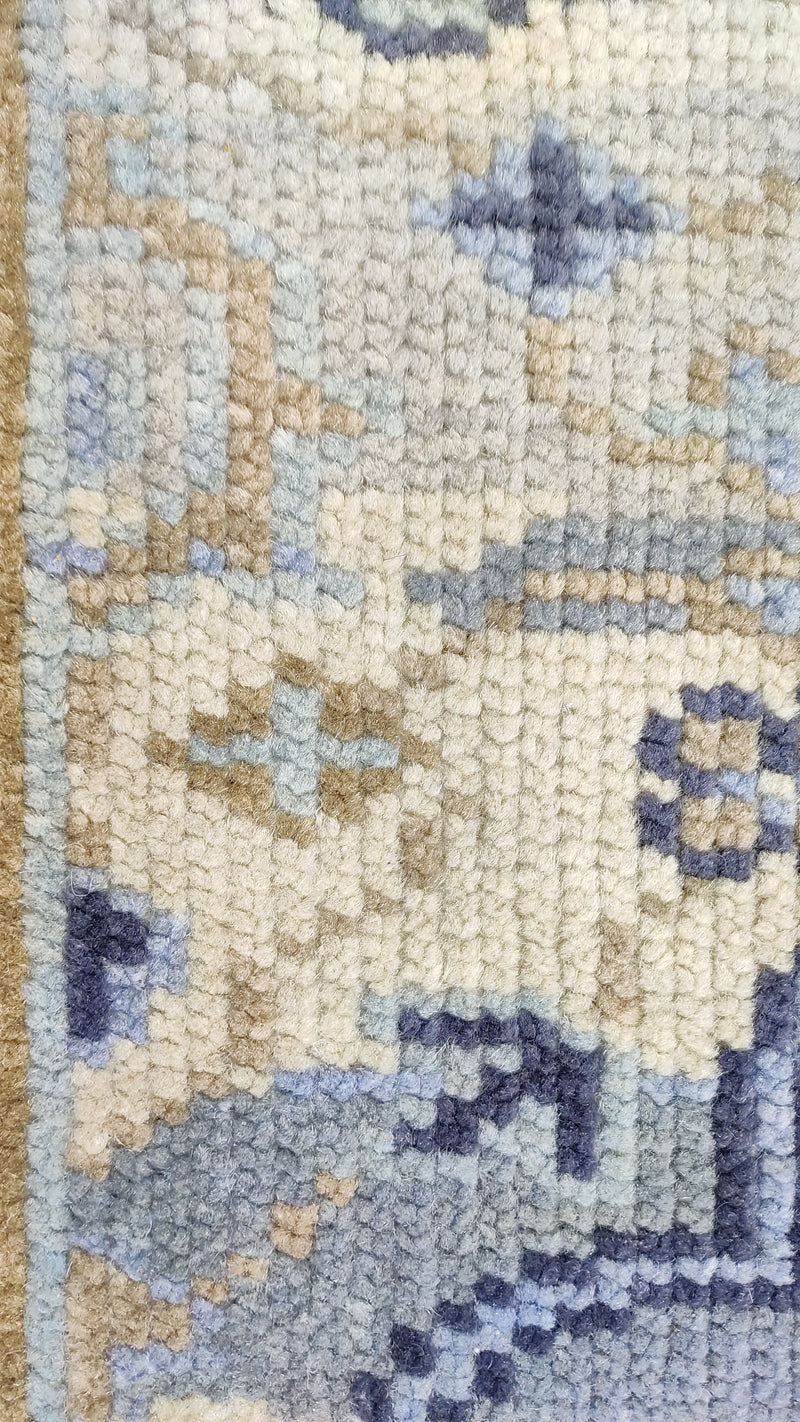 Transitional Ikat Floral Hand-Knotted Wool Rug – Slate Blue / Cream Area Rug