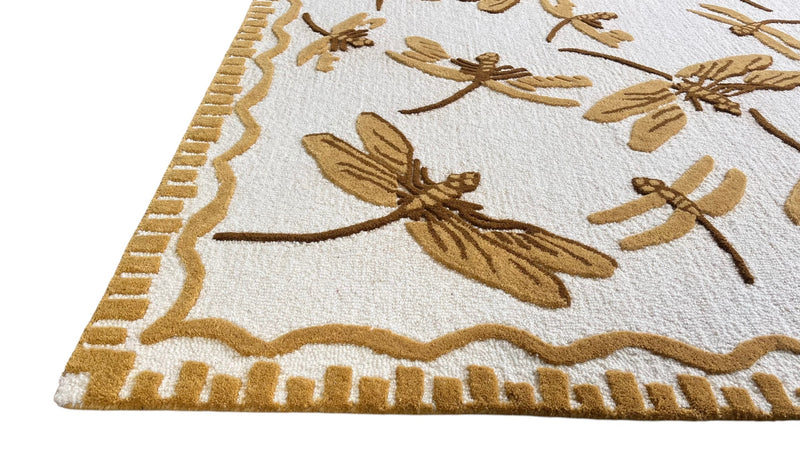 Golden Dragonfly Hand Tufted Wool Rug | Botanical Vintage-Inspired Area Rug