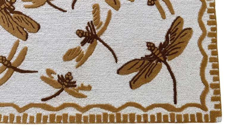 Golden Dragonfly Hand Tufted Wool Rug | Botanical Vintage-Inspired Area Rug