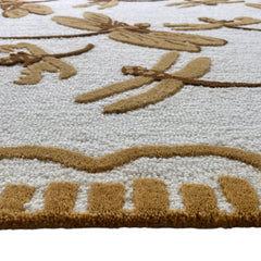 Golden Dragonfly Hand Tufted Wool Rug | Botanical Vintage-Inspired Area Rug