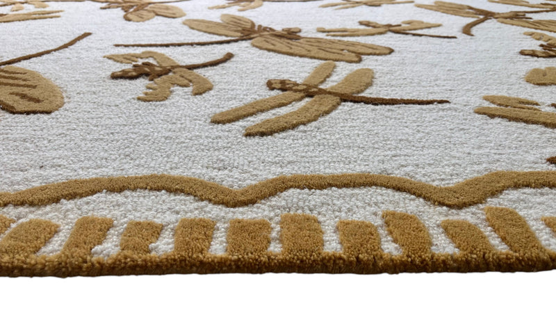 Golden Dragonfly Hand Tufted Wool Rug | Botanical Vintage-Inspired Area Rug