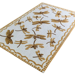 Golden Dragonfly Hand Tufted Wool Rug | Botanical Vintage-Inspired Area Rug