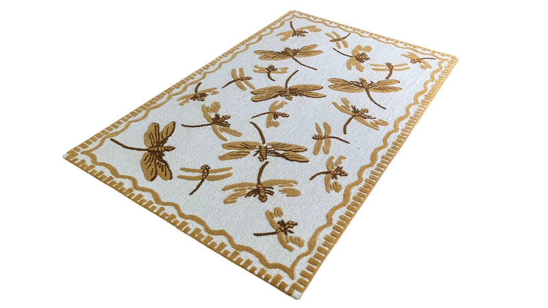 Golden Dragonfly Hand Tufted Wool Rug | Botanical Vintage-Inspired Area Rug