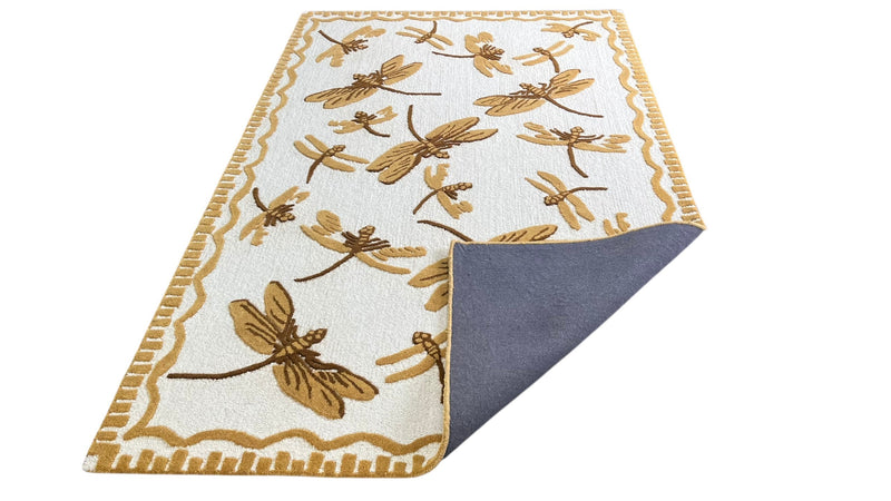 Golden Dragonfly Hand Tufted Wool Rug | Botanical Vintage-Inspired Area Rug