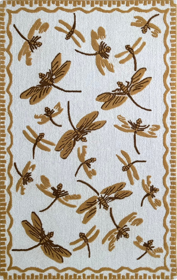Golden Dragonfly Hand Tufted Wool Rug | Botanical Vintage-Inspired Area Rug