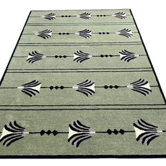 Southwestern Sage Green Hand-Tufted Wool Rug | Tribal Geometric Area Rug
