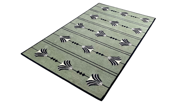 Southwestern Sage Green Hand-Tufted Wool Rug | Tribal Geometric Area Rug