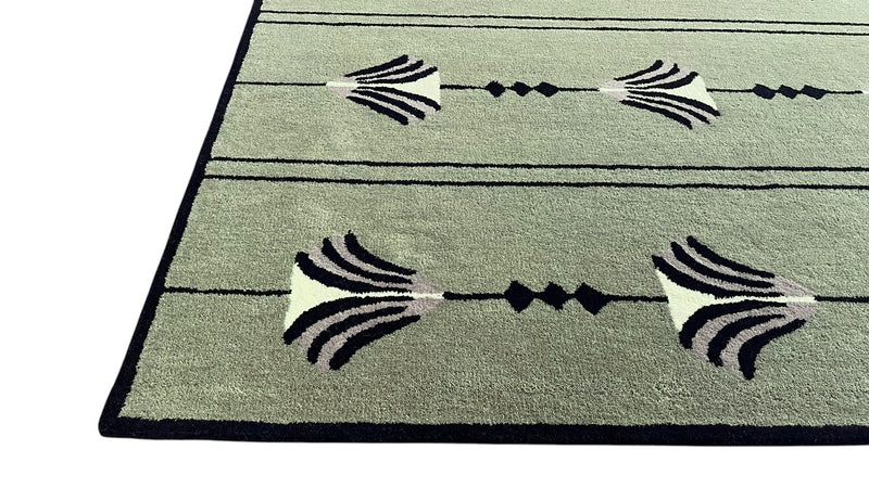 Southwestern Sage Green Hand-Tufted Wool Rug | Tribal Geometric Area Rug