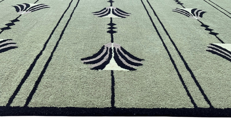 Southwestern Sage Green Hand-Tufted Wool Rug | Tribal Geometric Area Rug