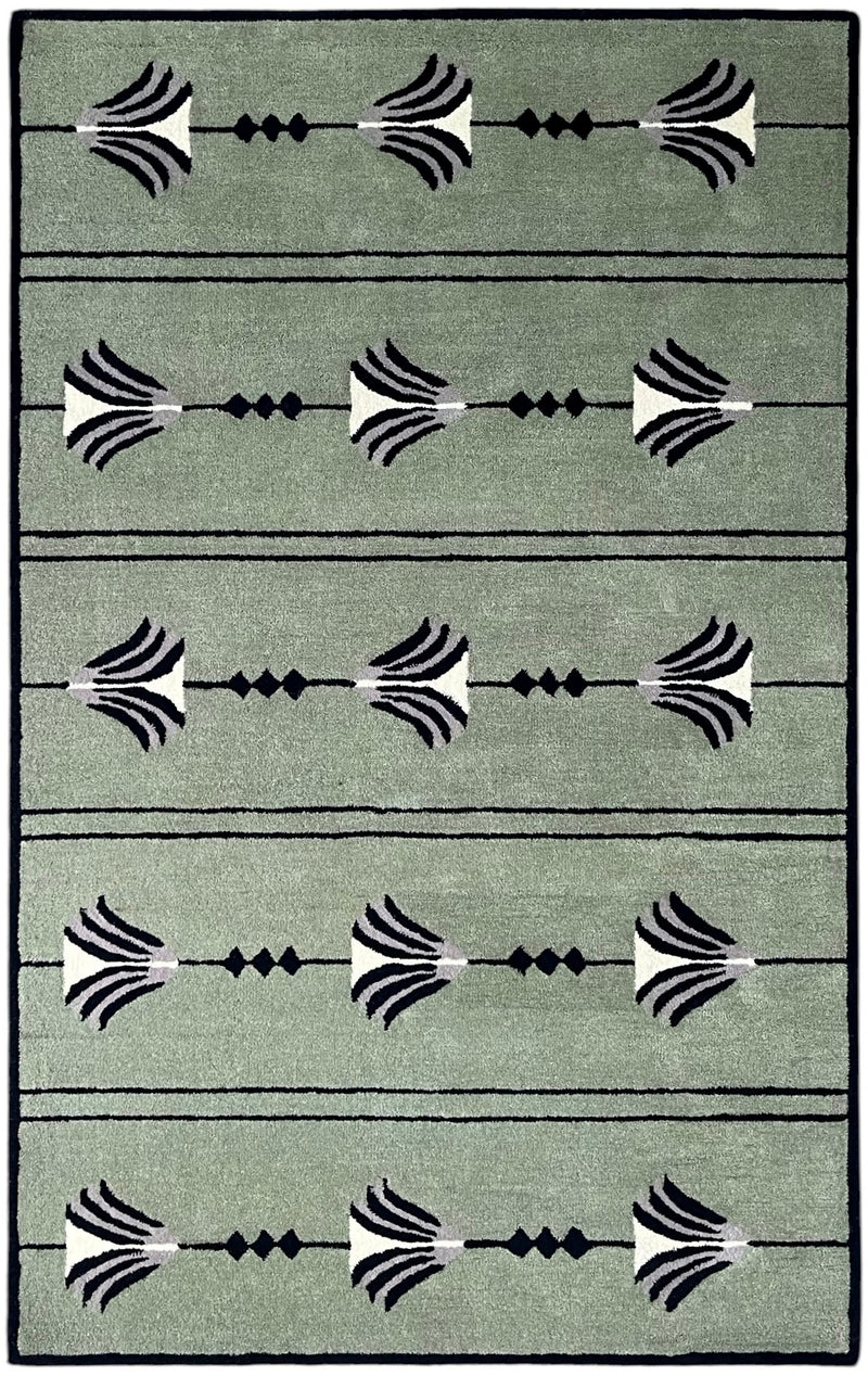 Southwestern Sage Green Hand-Tufted Wool Rug | Tribal Geometric Area Rug