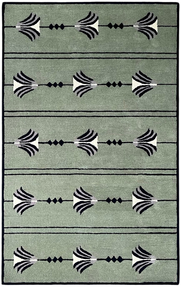 Southwestern Sage Green Hand-Tufted Wool Rug | Tribal Geometric Area Rug