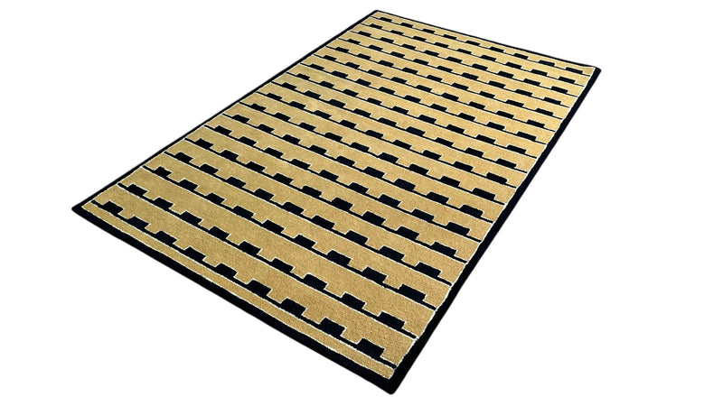 Mid-Century Modern Mustard Area Rug | Hand-Tufted Wool Art Deco Nordic Rug Geometric-Design