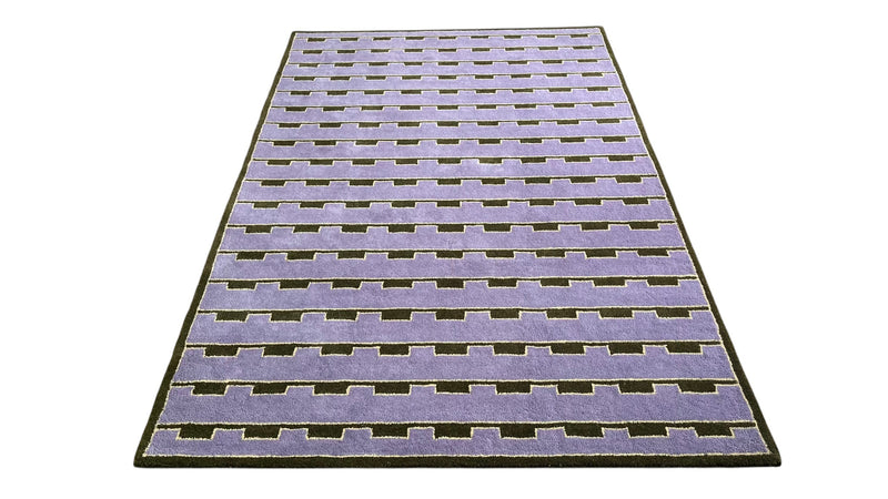 Mid-Century Modern Purple Area Rug | Hand-Tufted Wool Art Deco Nordic Rug Geometric-Design