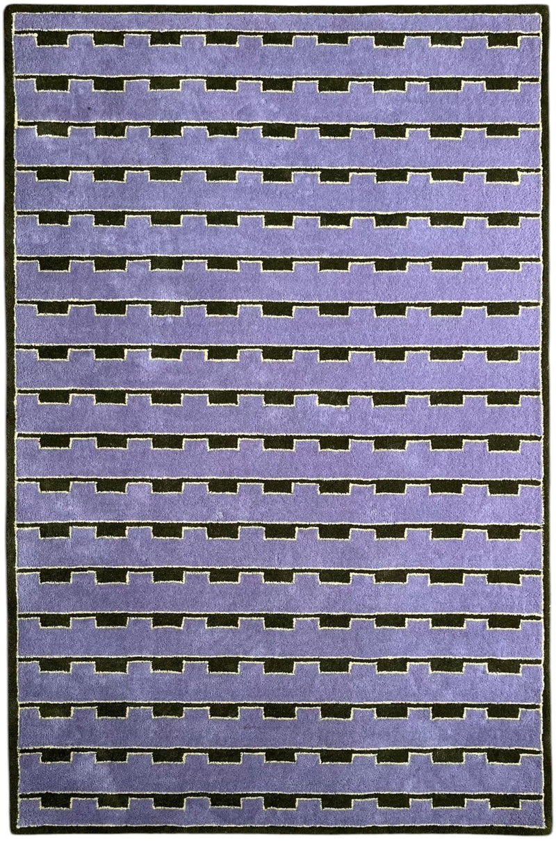 Mid-Century Modern Purple Area Rug | Hand-Tufted Wool Art Deco Nordic Rug Geometric-Design