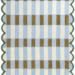 Matilda Hand-Tufted Blue Plaid Wool Rug with Scalloped Edge