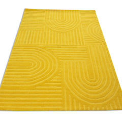Sol Arc Hand-Tufted Wool Rug | Combed Yellow Geometric Textured Modern Area Rug