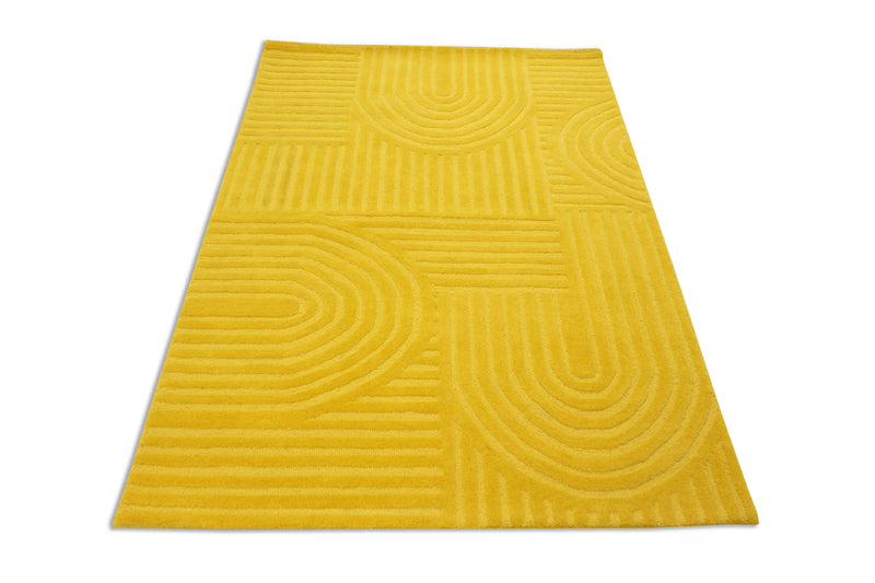 Sol Arc Hand-Tufted Wool Rug | Combed Yellow Geometric Textured Modern Area Rug