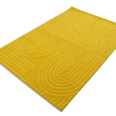 Sol Arc Hand-Tufted Wool Rug | Combed Yellow Geometric Textured Modern Area Rug