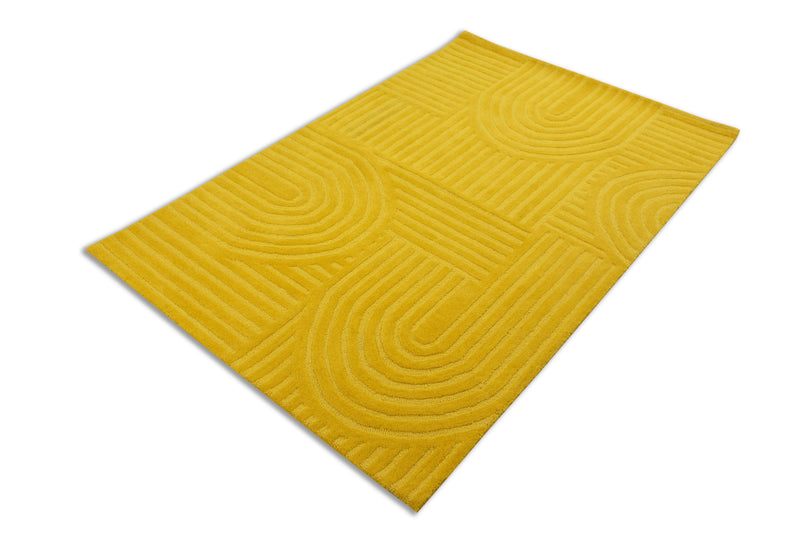 Sol Arc Hand-Tufted Wool Rug | Combed Yellow Geometric Textured Modern Area Rug