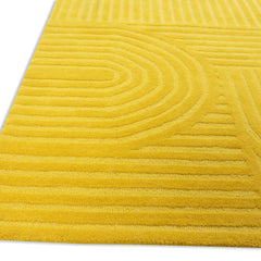 Sol Arc Hand-Tufted Wool Rug | Combed Yellow Geometric Textured Modern Area Rug
