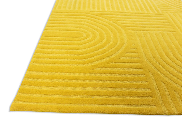 Sol Arc Hand-Tufted Wool Rug | Combed Yellow Geometric Textured Modern Area Rug