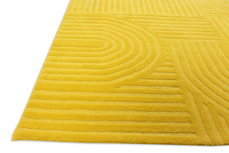 Sol Arc Hand-Tufted Wool Rug | Combed Yellow Geometric Textured Modern Area Rug