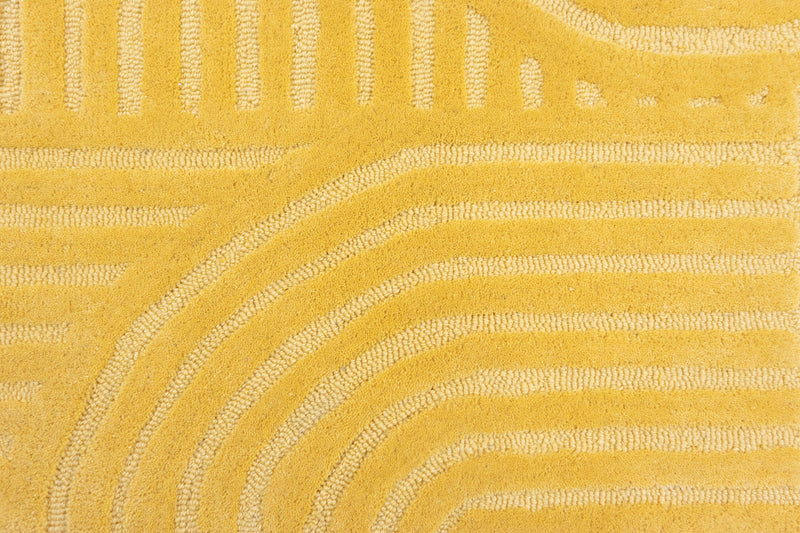 Sol Arc Hand-Tufted Wool Rug | Combed Yellow Geometric Textured Modern Area Rug
