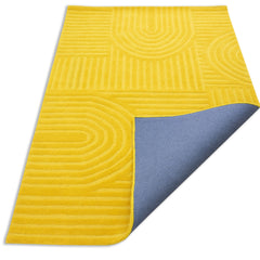 Sol Arc Hand-Tufted Wool Rug | Combed Yellow Geometric Textured Modern Area Rug
