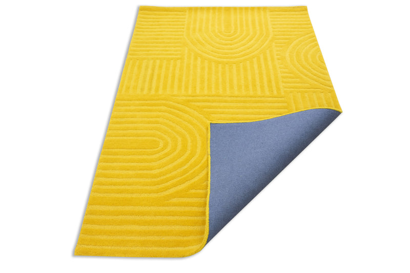 Sol Arc Hand-Tufted Wool Rug | Combed Yellow Geometric Textured Modern Area Rug