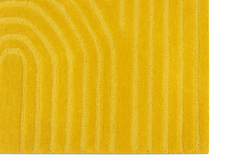 Sol Arc Hand-Tufted Wool Rug | Combed Yellow Geometric Textured Modern Area Rug