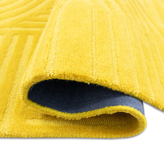 Sol Arc Hand-Tufted Wool Rug | Combed Yellow Geometric Textured Modern Area Rug