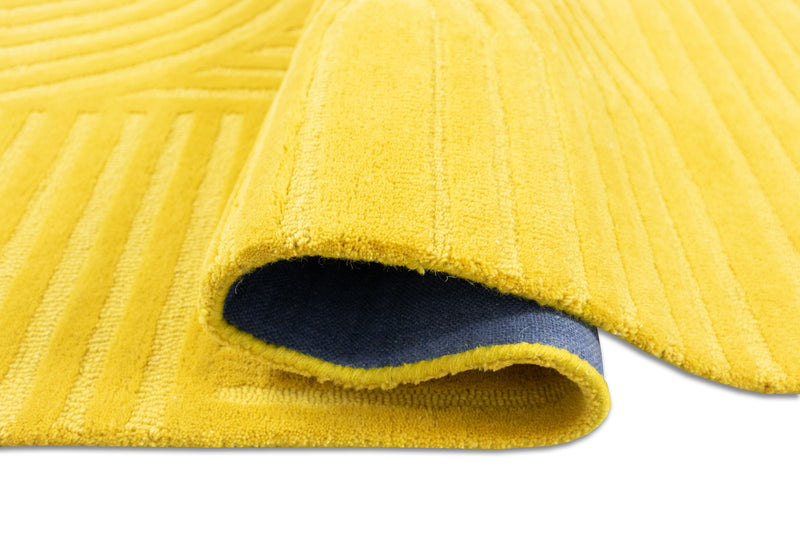 Sol Arc Hand-Tufted Wool Rug | Combed Yellow Geometric Textured Modern Area Rug