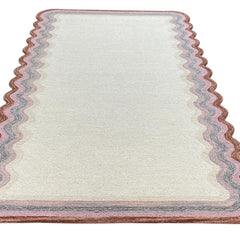 Scalloped Hand Tufted Loop Cut Wool Area Rug, Modern Beige Carpet