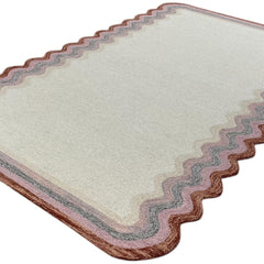 Scalloped Hand Tufted Loop Cut Wool Area Rug, Modern Beige Carpet