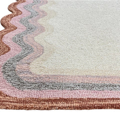 Scalloped Hand Tufted Loop Cut Wool Area Rug, Modern Beige Carpet
