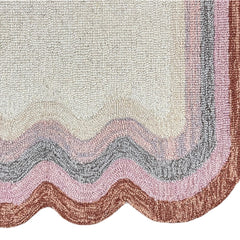 Scalloped Hand Tufted Loop Cut Wool Area Rug, Modern Beige Carpet