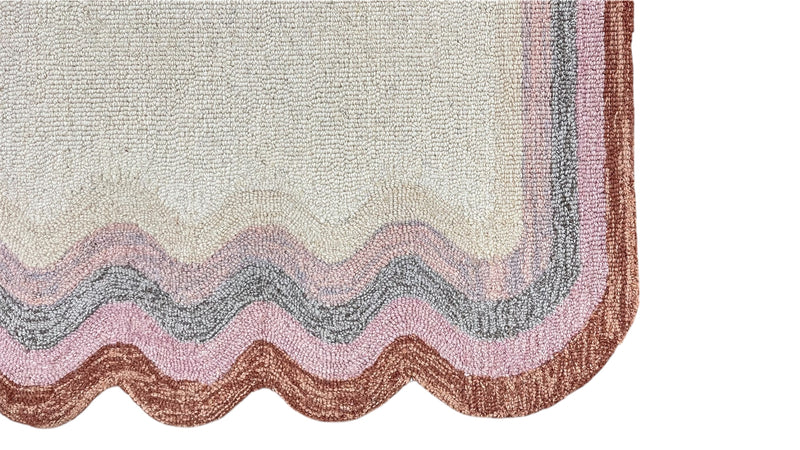 Scalloped Hand Tufted Loop Cut Wool Area Rug, Modern Beige Carpet