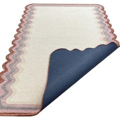Scalloped Hand Tufted Loop Cut Wool Area Rug, Modern Beige Carpet