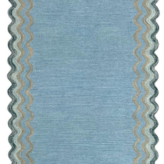 Scalloped Hand Tufted Loop Cut Wool Area Rug, Modern Blue Carpet