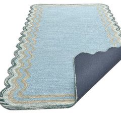 Scalloped Hand Tufted Loop Cut Wool Area Rug, Modern Blue Carpet