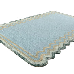 Scalloped Hand Tufted Loop Cut Wool Area Rug, Modern Blue Carpet