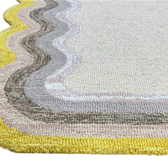 Scalloped Hand Tufted Loop Cut Wool Area Rug, Modern Ivory Carpet